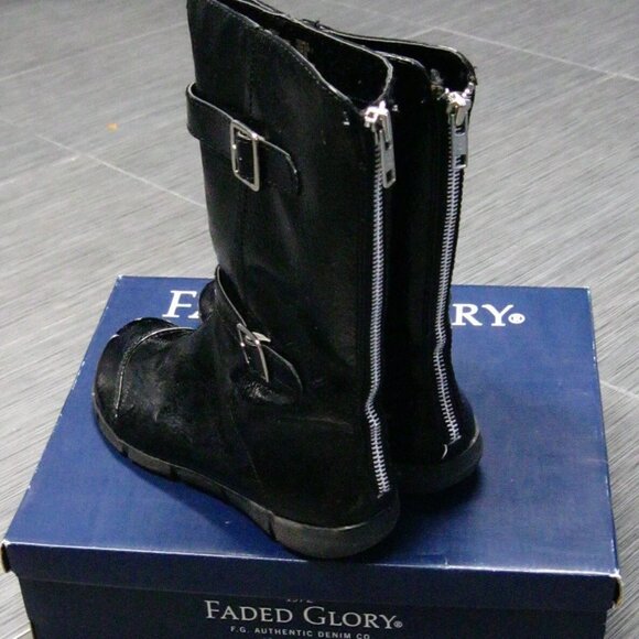FADED GLORY Black Boots with Buckle & Back Zipper Shoes Girls Size 13 w/BOX - Picture 1 of 11